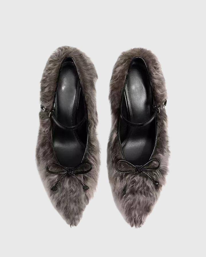 Caro Bow Faux Fur Pumps In Brown