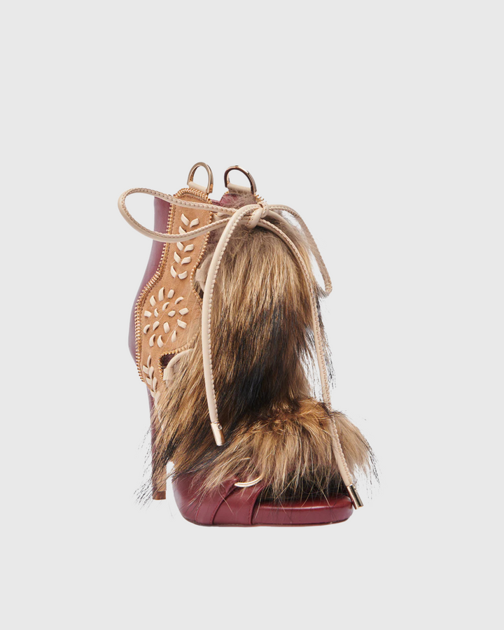 Sadiya | Women's Faux Fur Lace-Up Heeled Sandals in Red