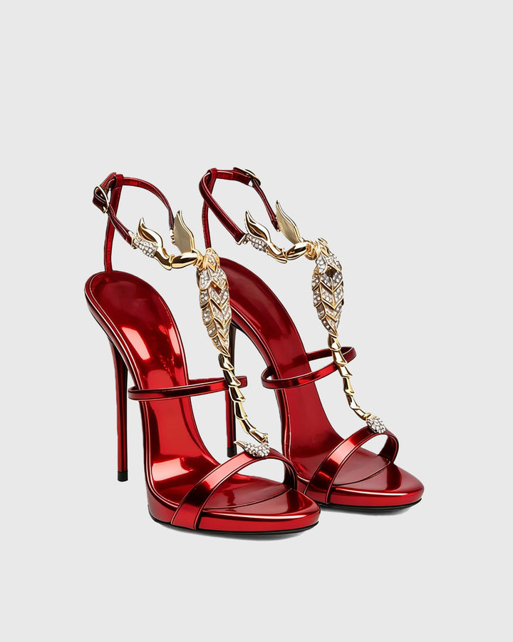 Pia | Women's Rhinestone Scorpion Strap Sandals in Red