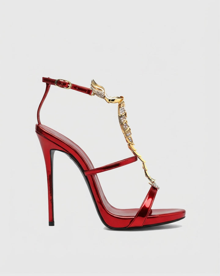 Pia | Women's Rhinestone Scorpion Strap Sandals in Red