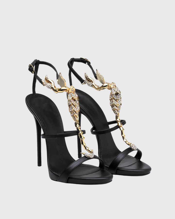 Pia | Women's Rhinestone Scorpion Strap Heeled Sandals