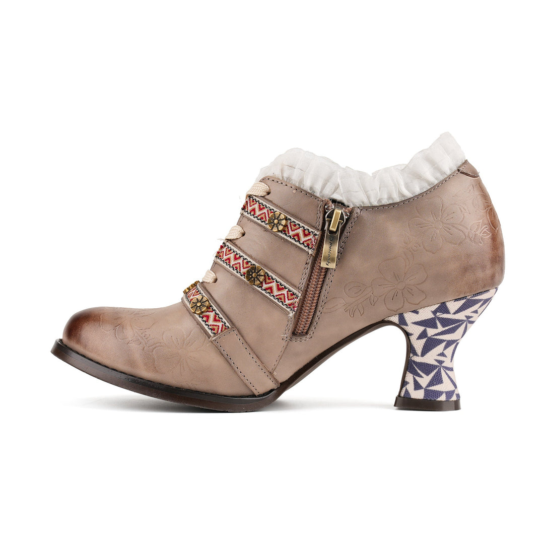 Vintage Boho Lace-Up Pumps