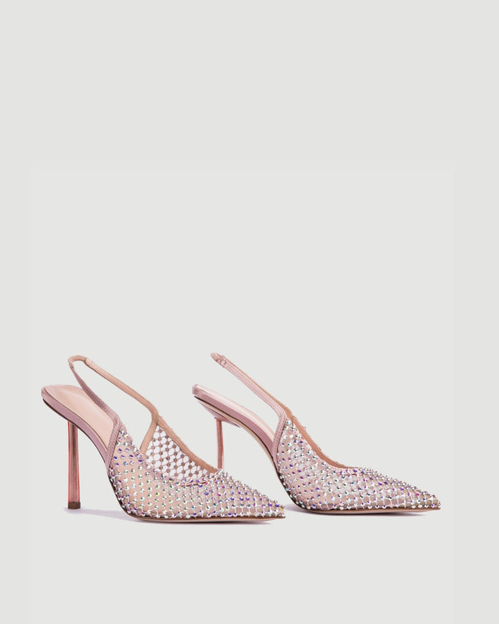 Vivia | Women's Rhinestone Mesh Slingback Pumps in Pink