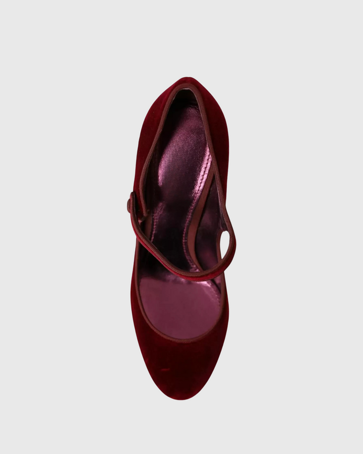 Blythe Velvet Strap Diamond Vintage Heels In Wine
