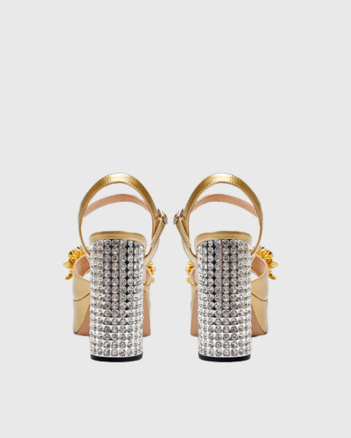 Zaahir | Women's Rhinestone Flower Platform Sandals in Gold