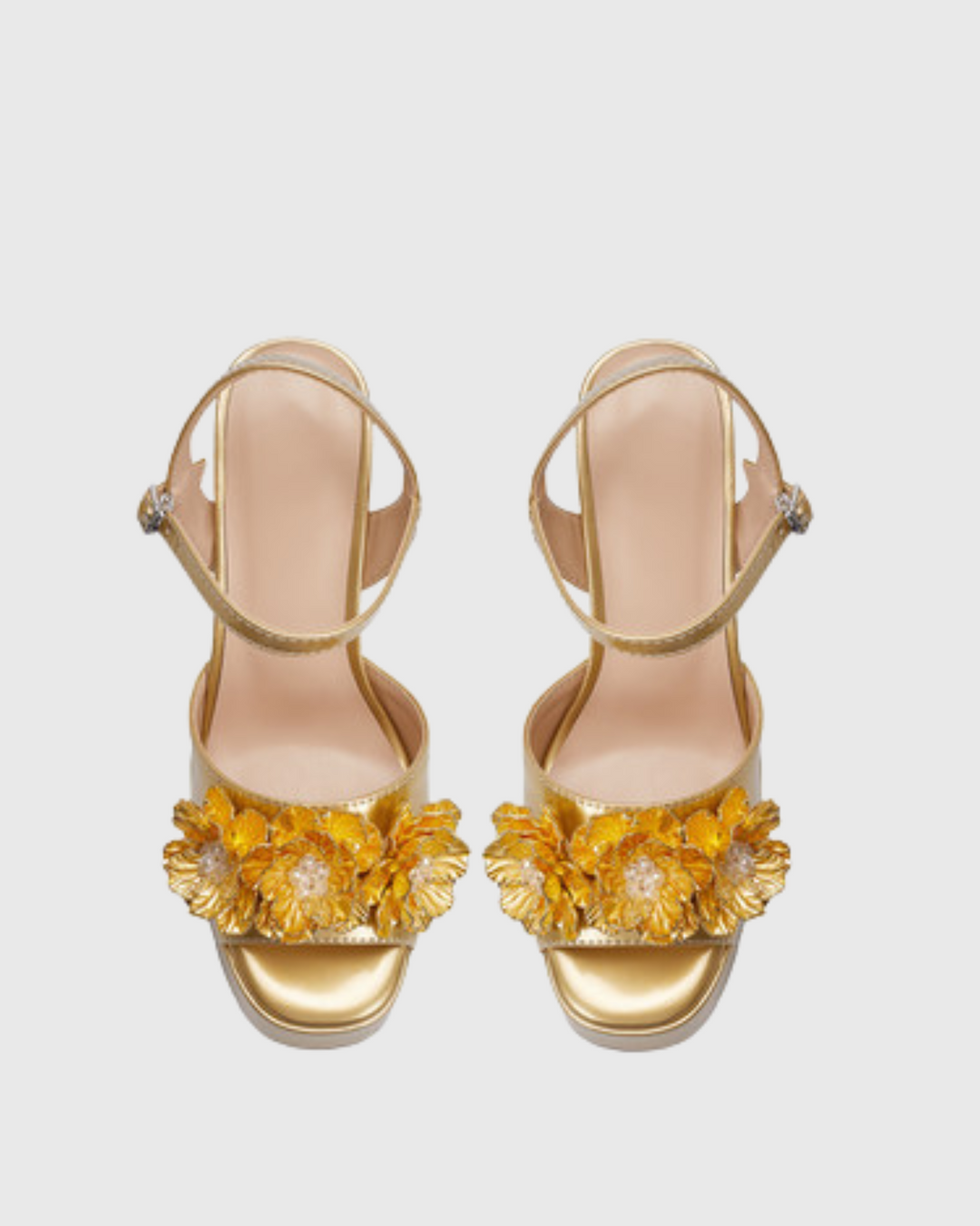 Zaahir | Women's Rhinestone Flower Platform Sandals in Gold