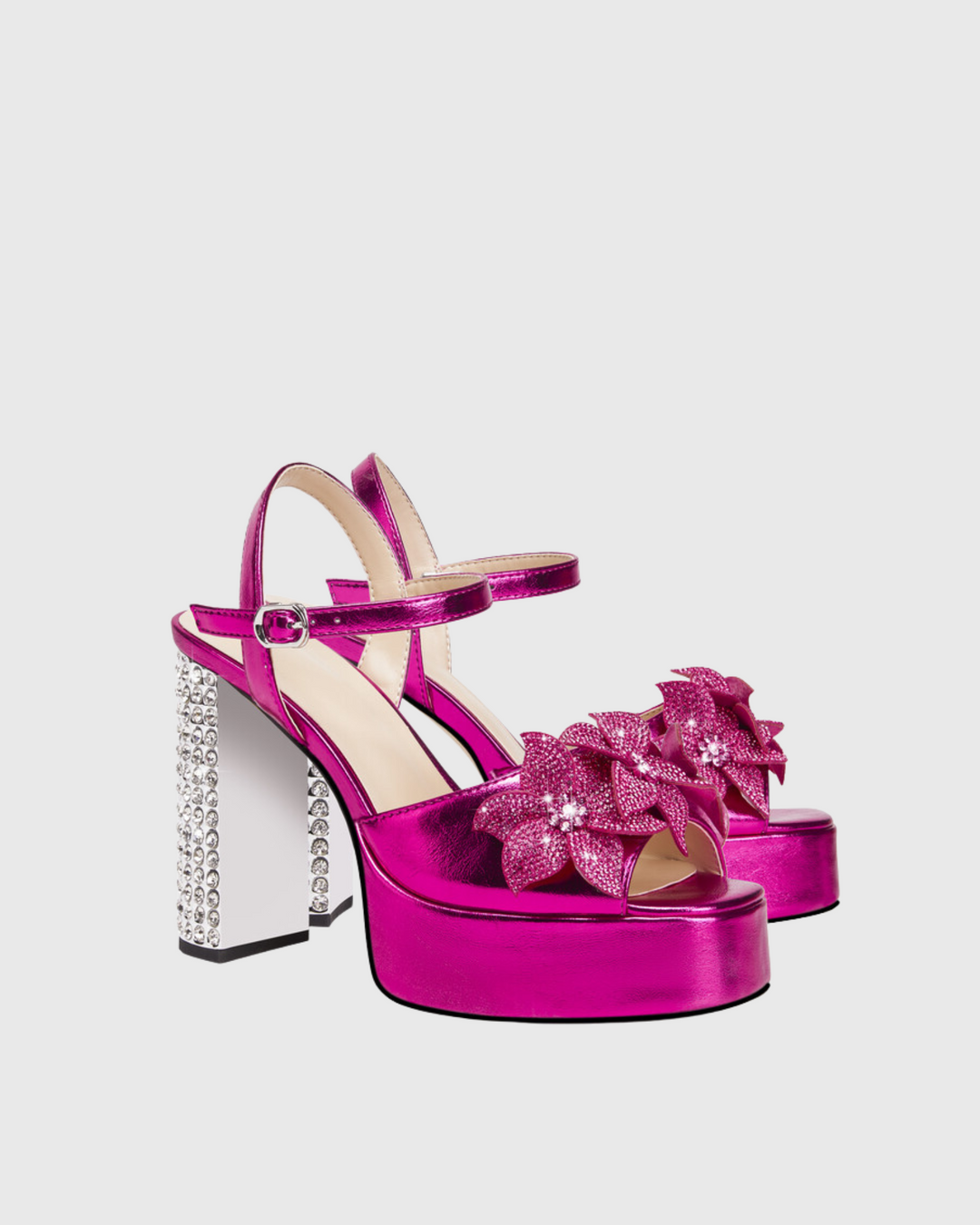 Zaahir | Women's Rhinestone Flower Platform Sandals in Hot Pink