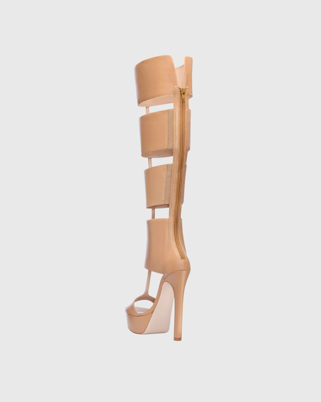 Darma Strap Knee High Platform Sandals In Beige