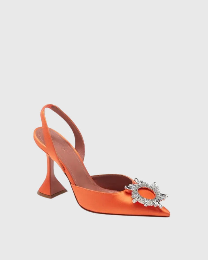 Desideria | Women's Rhinestone Slingback Flared Heels in Orange