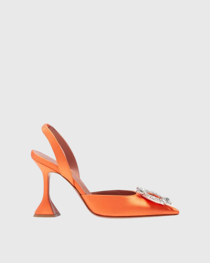 Desideria | Women's Rhinestone Slingback Flared Heels in Orange