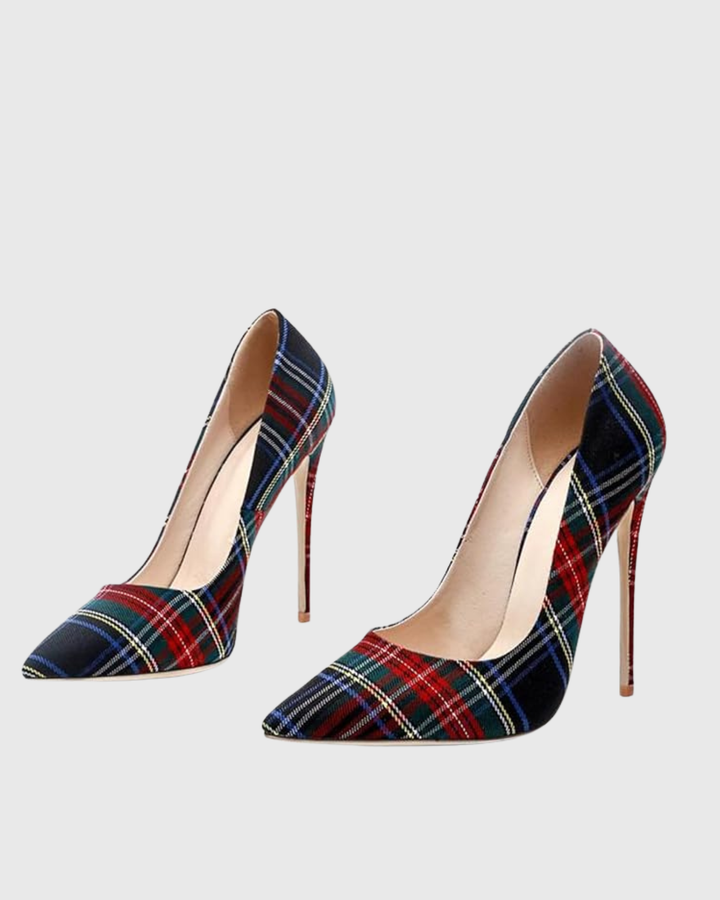 Doe Check Print Pumps In Navy
