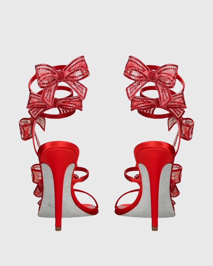 Elisa Bow Snake Sandals In Red