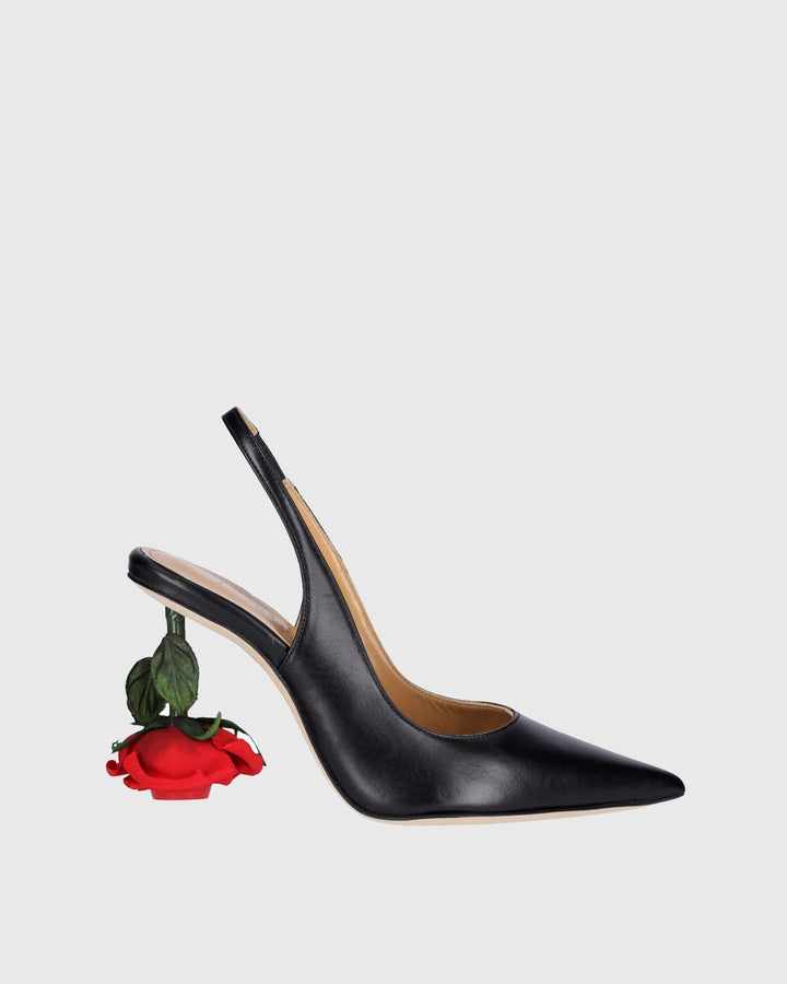 Venice | Women's Flower Heel Leather Slingback Pumps