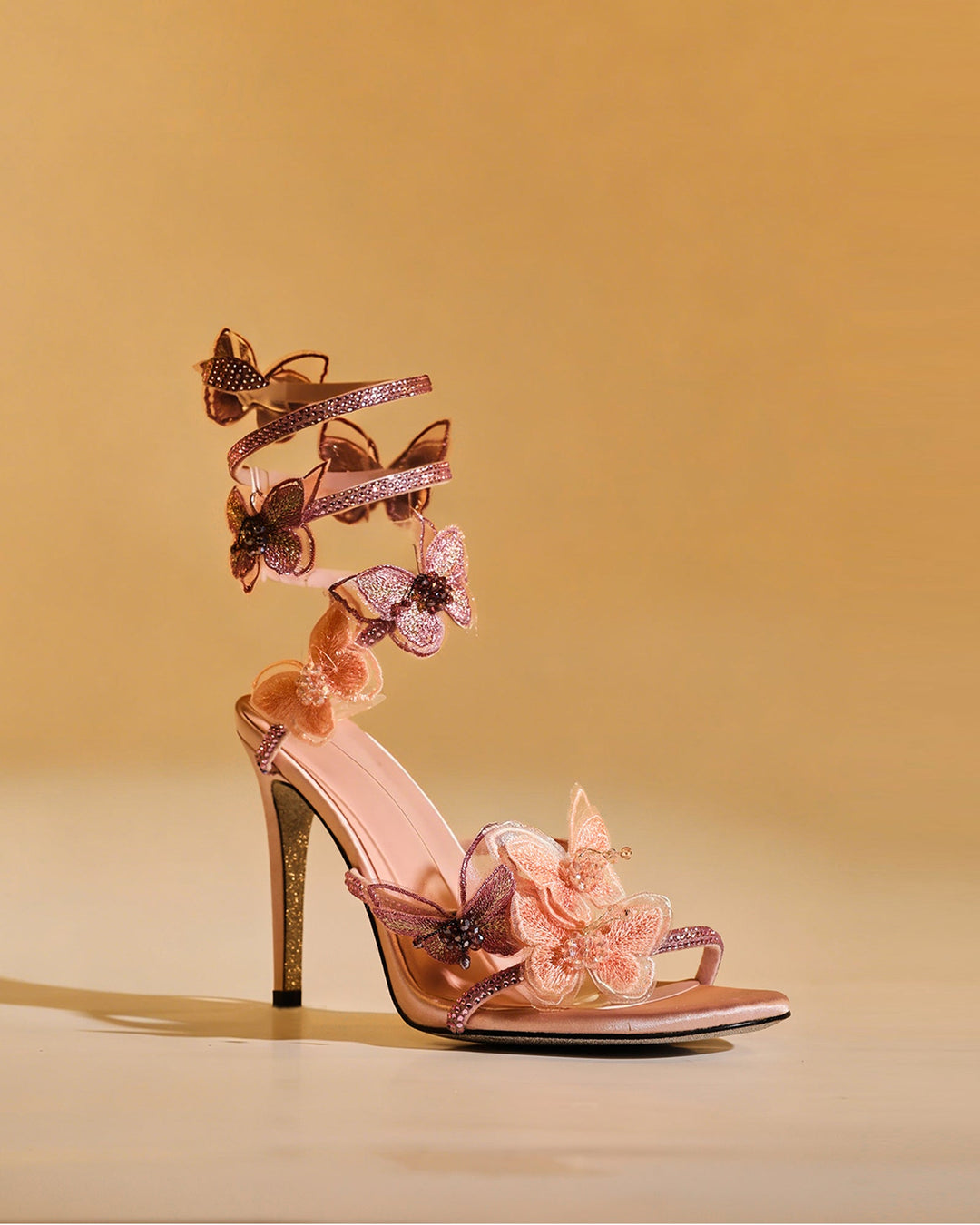 Elisa | Women's Glitter Butterfly Snake Heeled Sandals