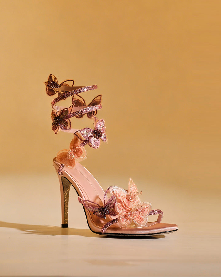 Elisa | Women's Glitter Butterfly Snake Heeled Sandals