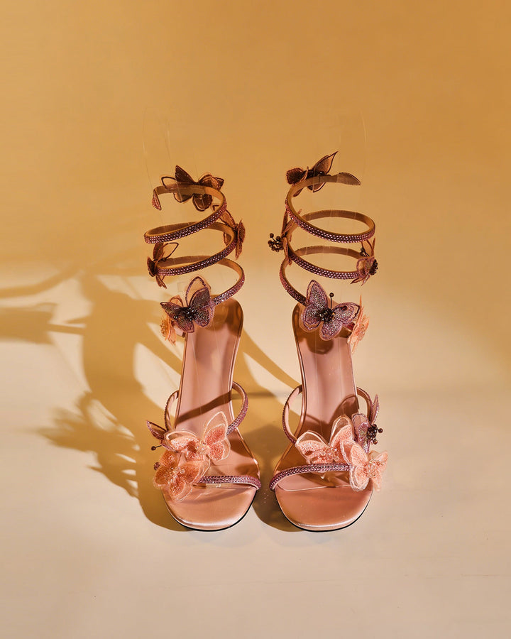 Elisa | Women's Glitter Butterfly Snake Heeled Sandals