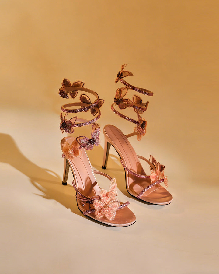 Elisa | Women's Glitter Butterfly Snake Heeled Sandals