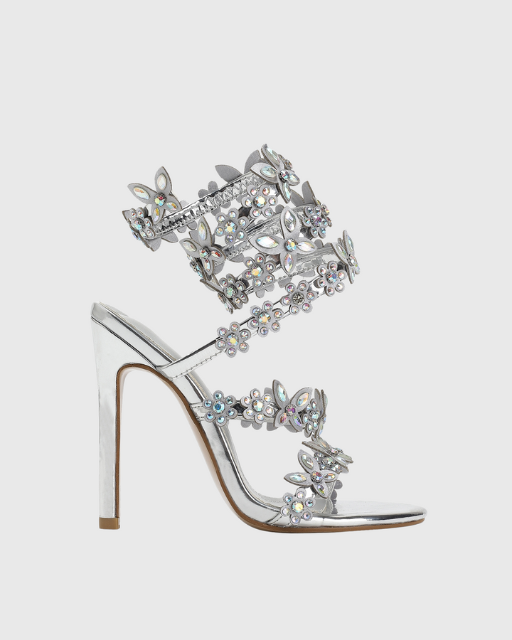 Elisa | Women's Rhinestone Butterfly Snake Sandals in Silver