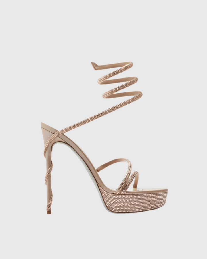 Elisa | Women's Rhinestone Snake Platform Sandals in Beige