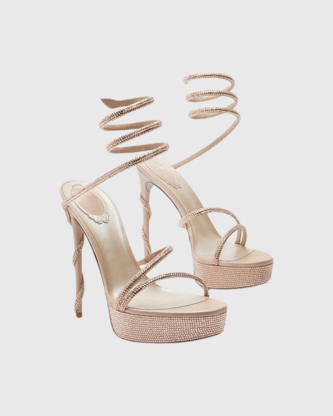 Elisa | Women's Rhinestone Snake Platform Sandals in Beige