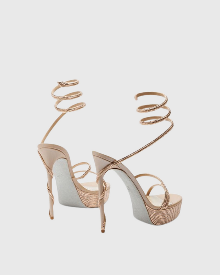 Elisa | Women's Rhinestone Snake Platform Sandals in Beige