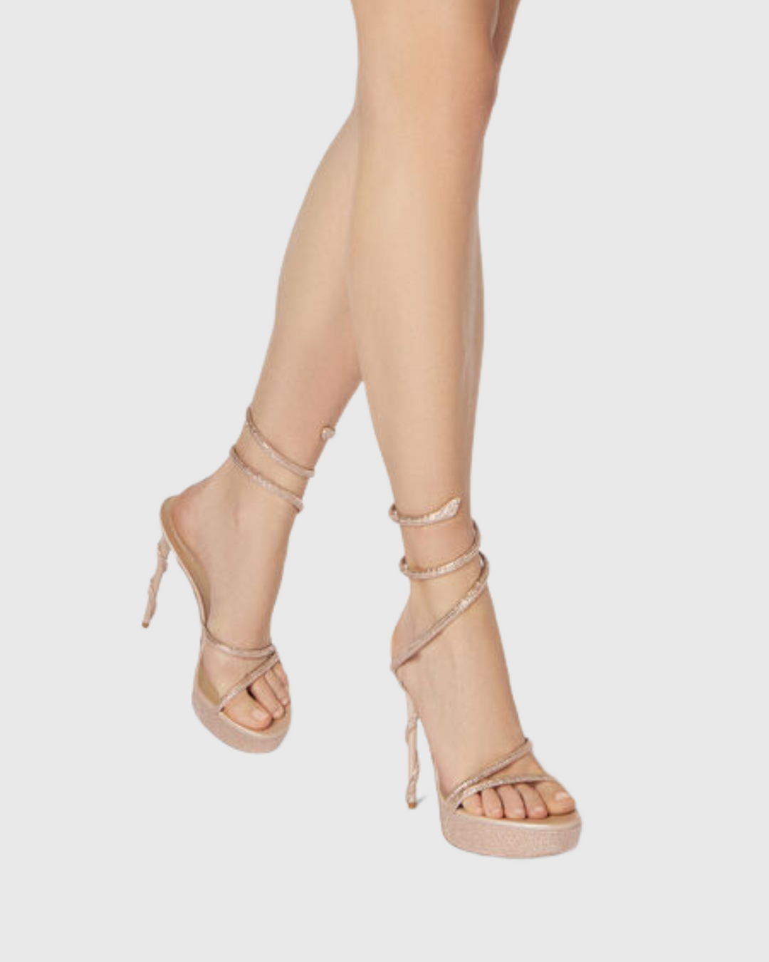 Elisa | Women's Rhinestone Snake Platform Sandals in Beige