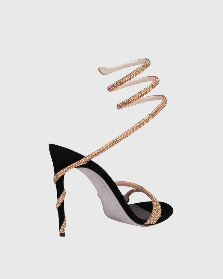 Elisa | Women's Rhinestone Snake Lace-Up Heeled Sandals