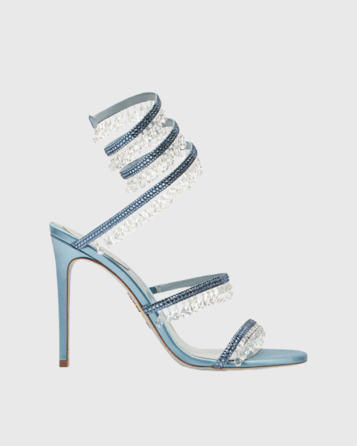 Elisa | Women's Rhinestone Fringe Snake Sandals in Sky Blue