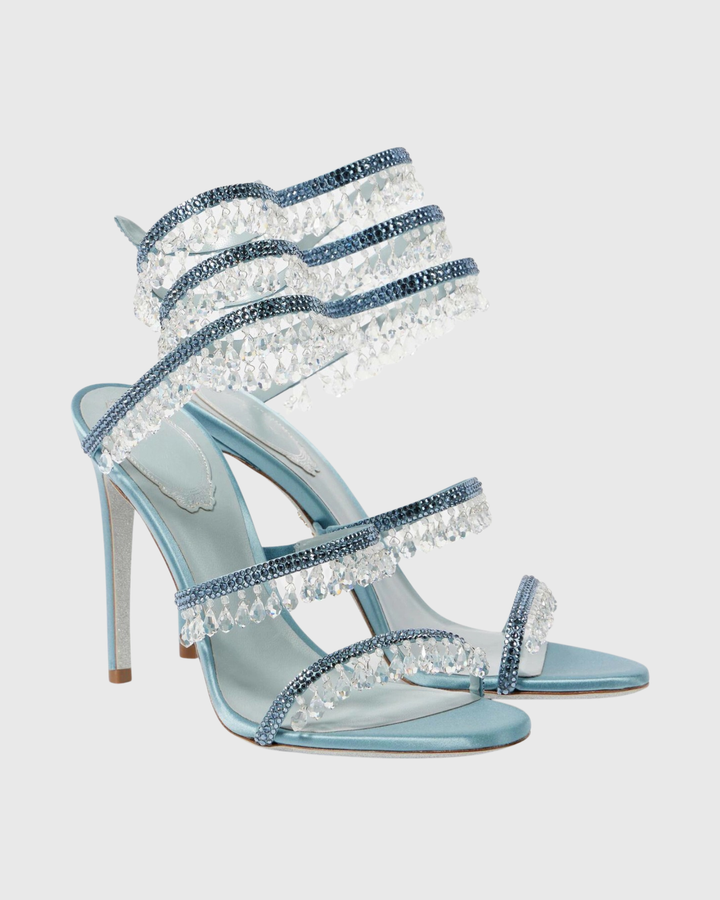 Elisa | Women's Rhinestone Fringe Snake Sandals in Sky Blue