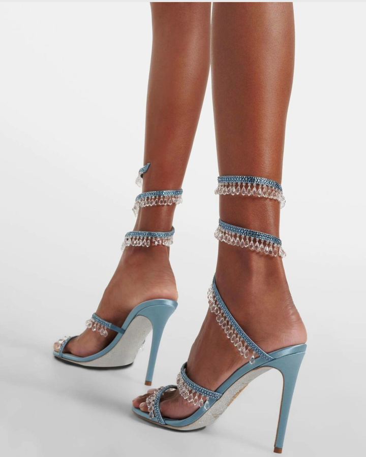 Elisa | Women's Rhinestone Fringe Snake Sandals in Sky Blue
