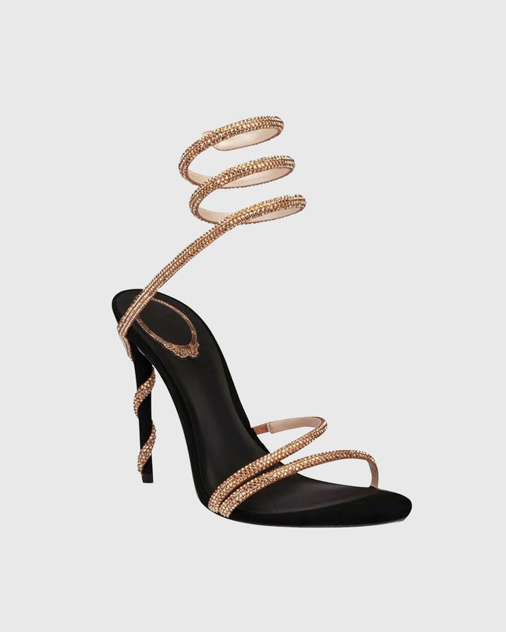 Elisa | Women's Rhinestone Snake Lace-Up Heeled Sandals