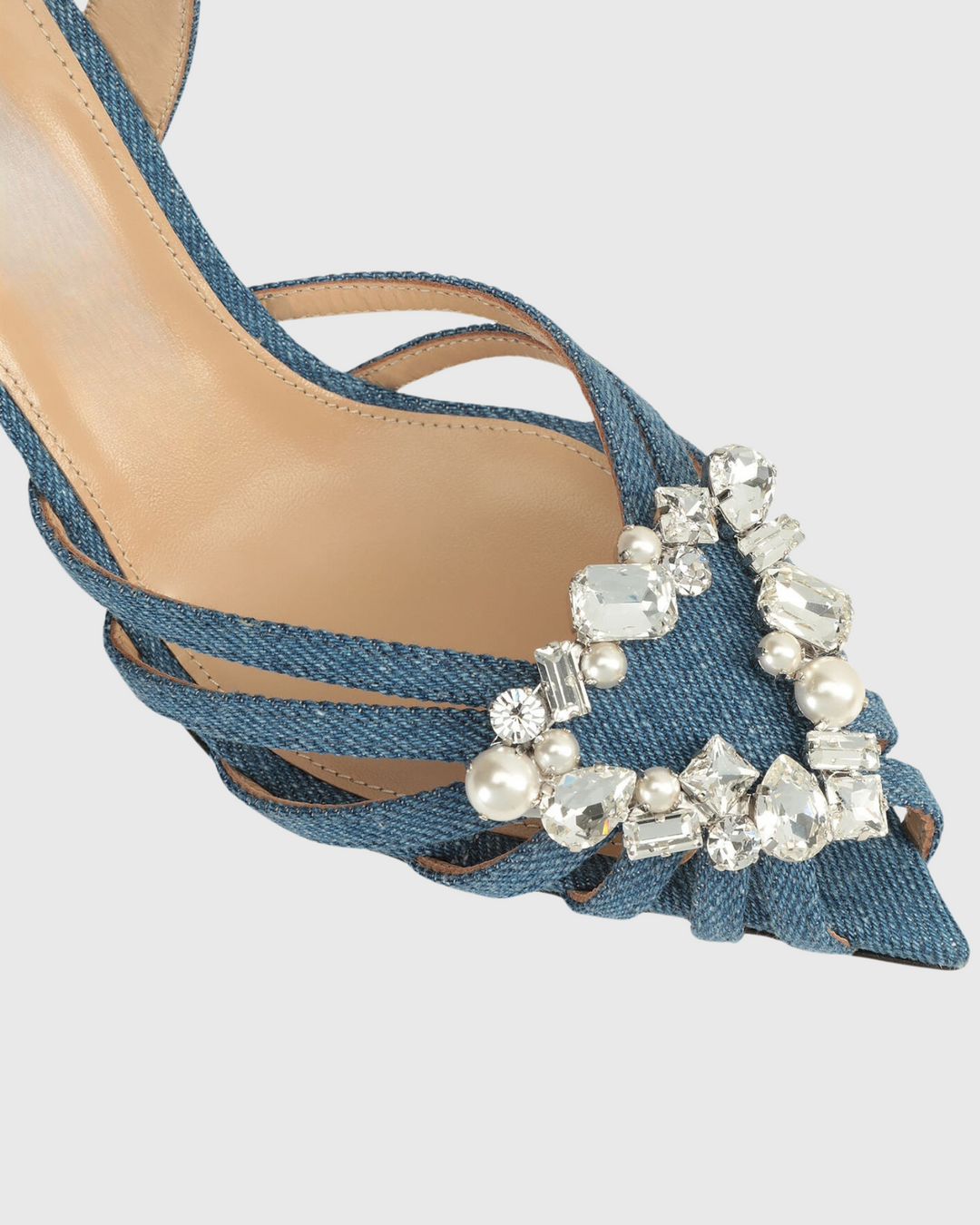 Emilee | Women's Diamond Triangle Cage Sandals in Denim Blue