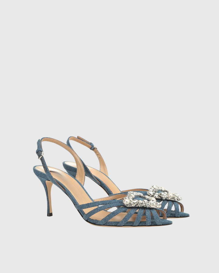 Emilee | Women's Diamond Triangle Cage Sandals in Denim Blue
