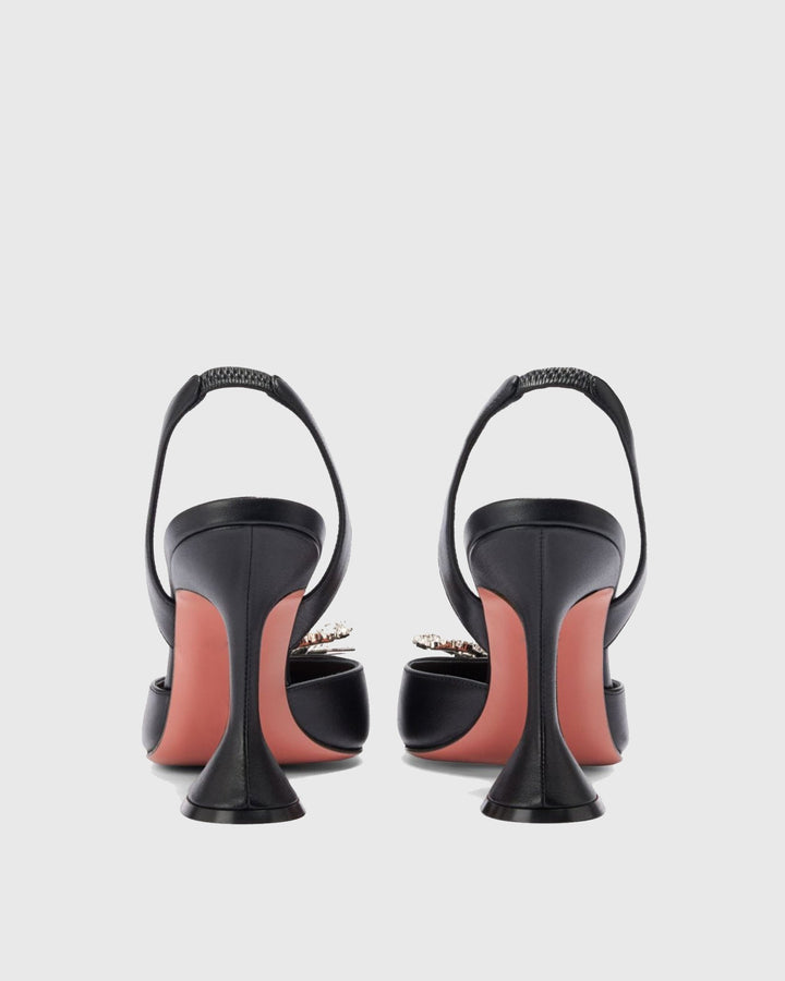 Fedora | Women's Crystal Bow Satin Slingback Heels in Black