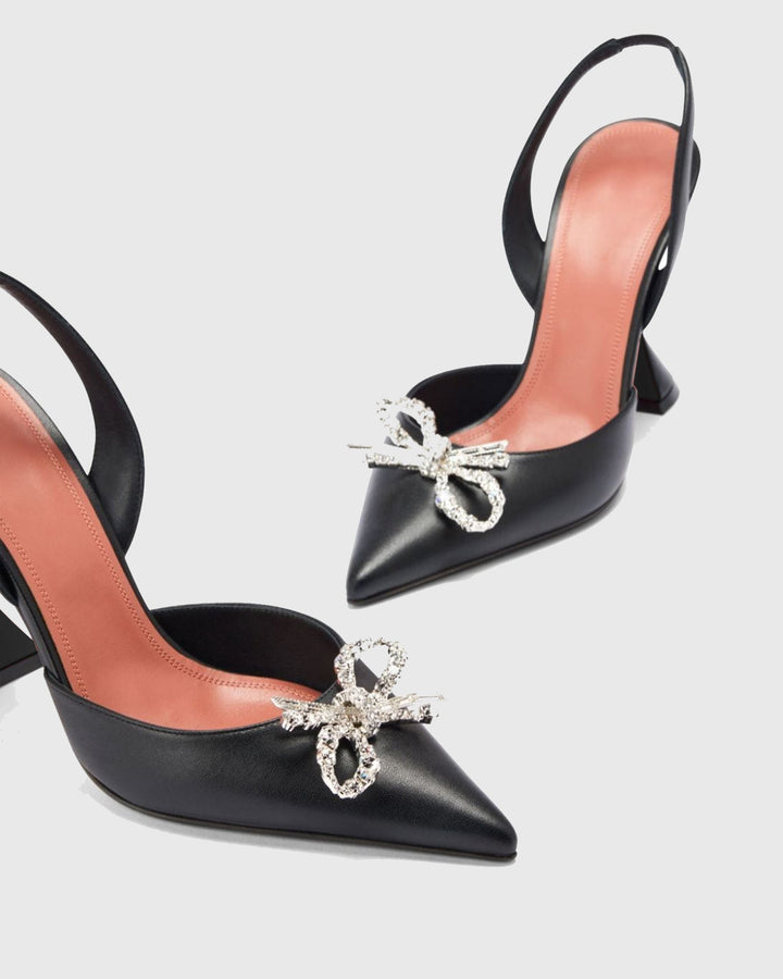 Fedora | Women's Crystal Bow Satin Slingback Heels in Black