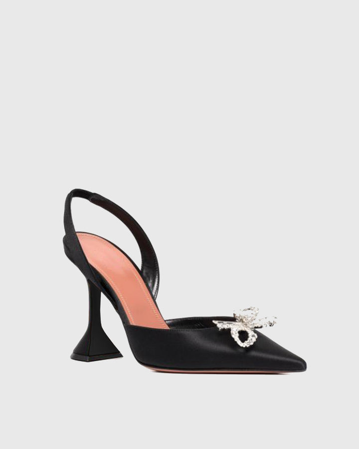 Fedora | Women's Crystal Bow Satin Slingback Heels in Black
