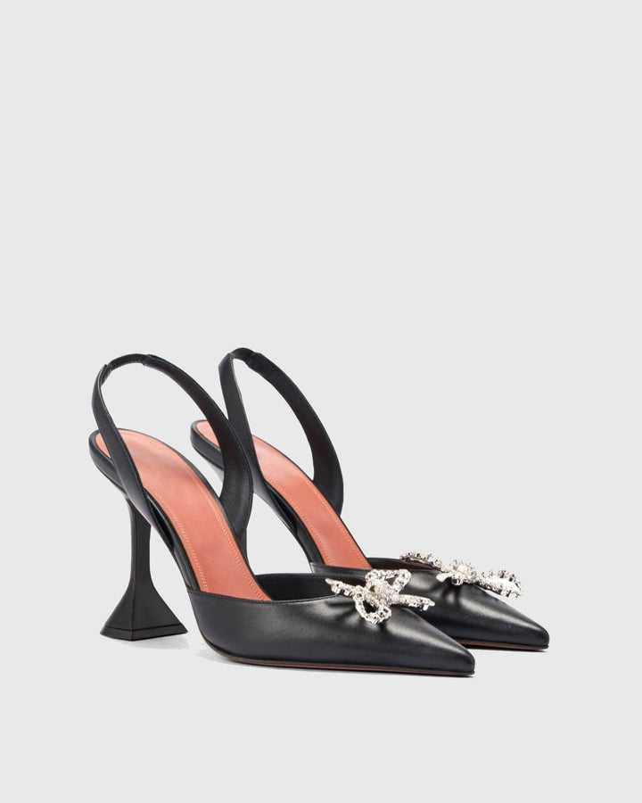 Fedora | Women's Crystal Bow Satin Slingback Heels in Black