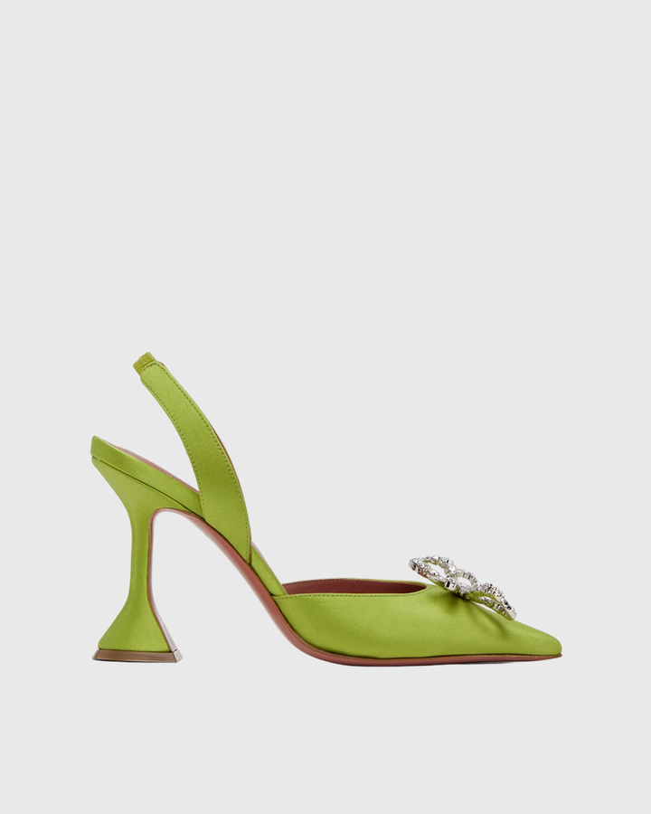 Fedora | Women's Crystal Bow Satin Slingback Pumps in Green