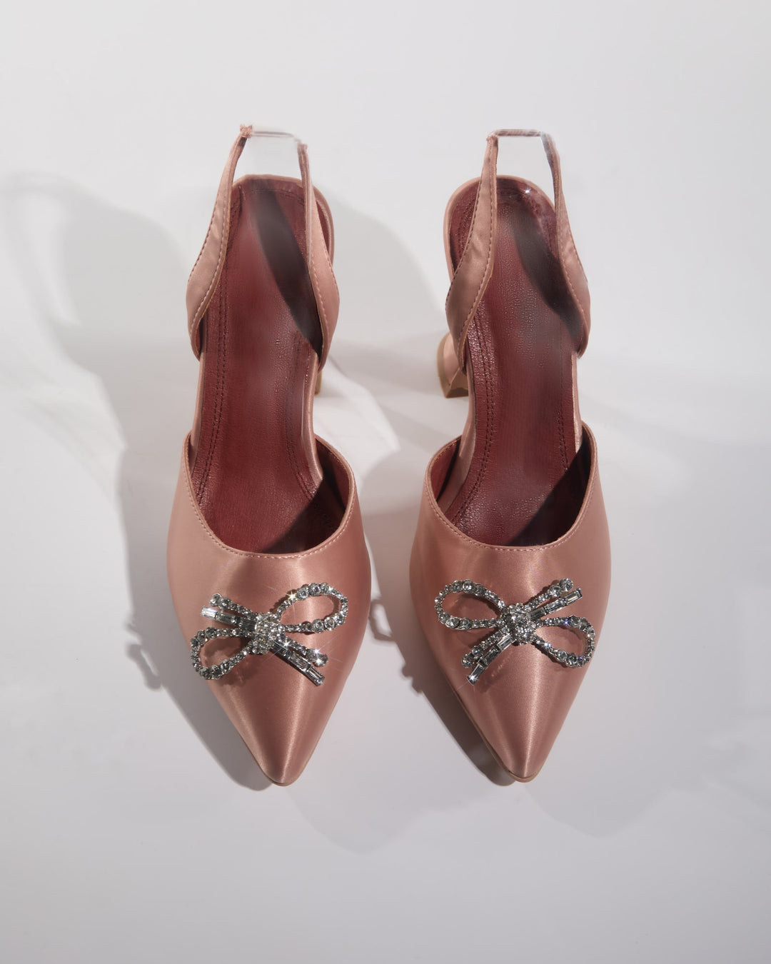 Fedora | Women's Crystal Bow Satin Slingback Heels in Champagne