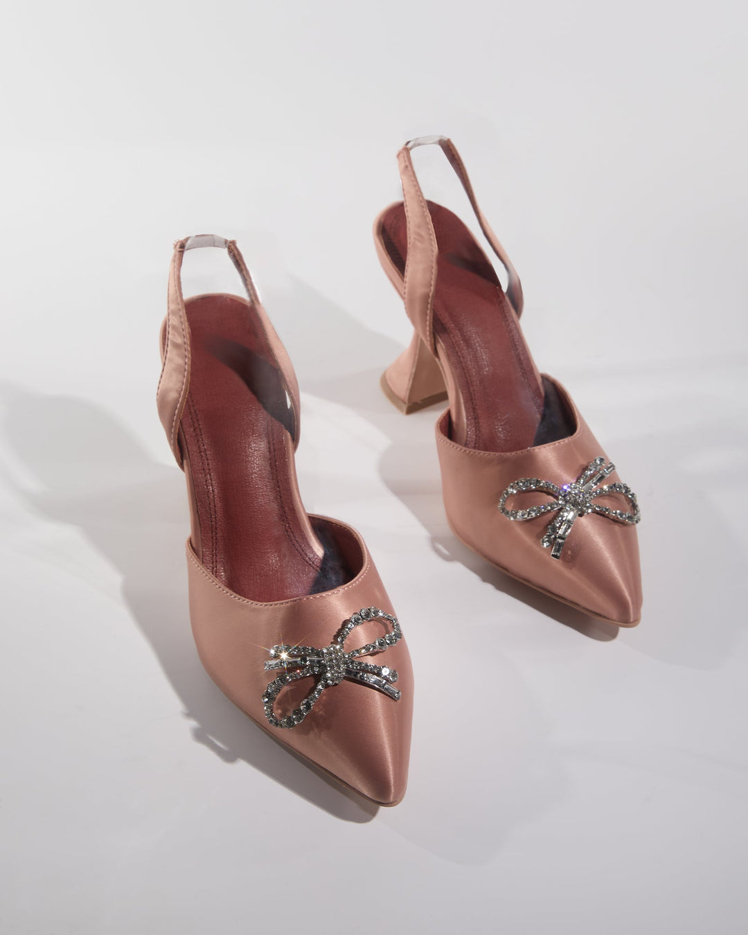 Fedora | Women's Crystal Bow Satin Slingback Heels in Champagne