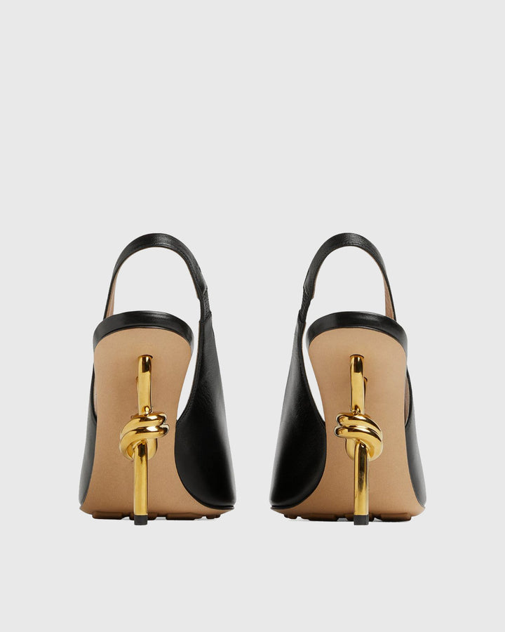 Fiamma | Women's Leather Metal Knot Heeled Sandals in Black