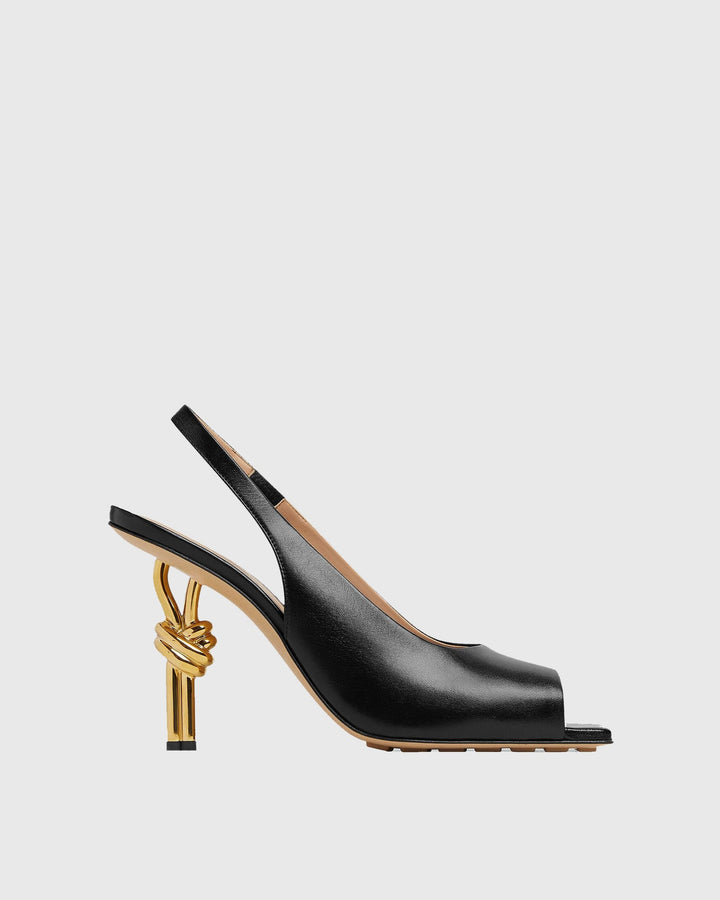 Fiamma | Women's Leather Metal Knot Heeled Sandals in Black