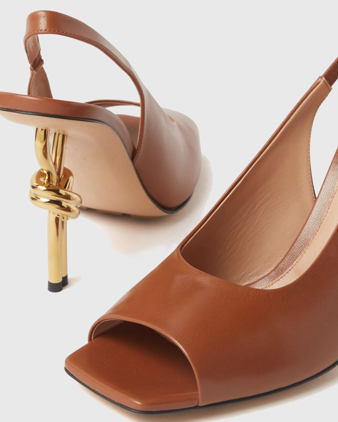 Fiamma | Women's Leather Metal Knot Heeled Sandals in Brown