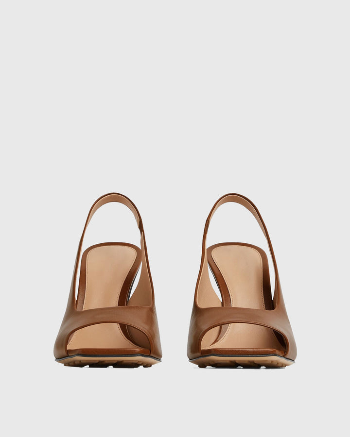 Fiamma | Women's Leather Metal Knot Heeled Sandals in Brown