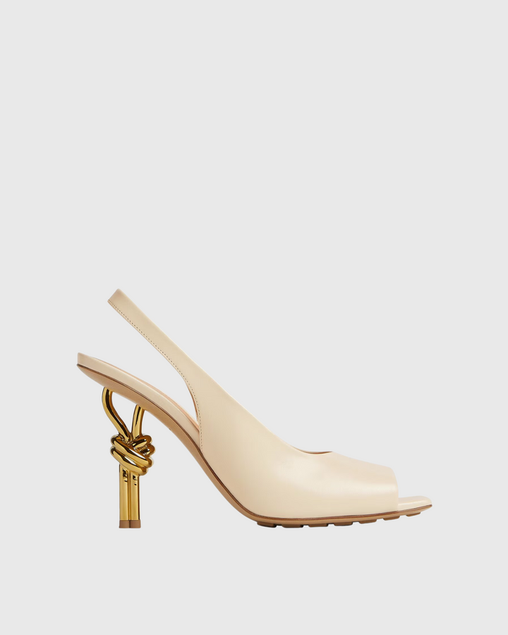 Fiamma | Women's Leather Metal Knot Heeled Sandals in White