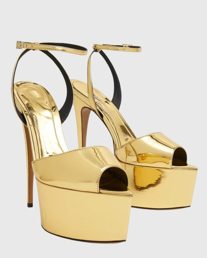 Freya | Women's Peep Toe Platform Sandals in Gold