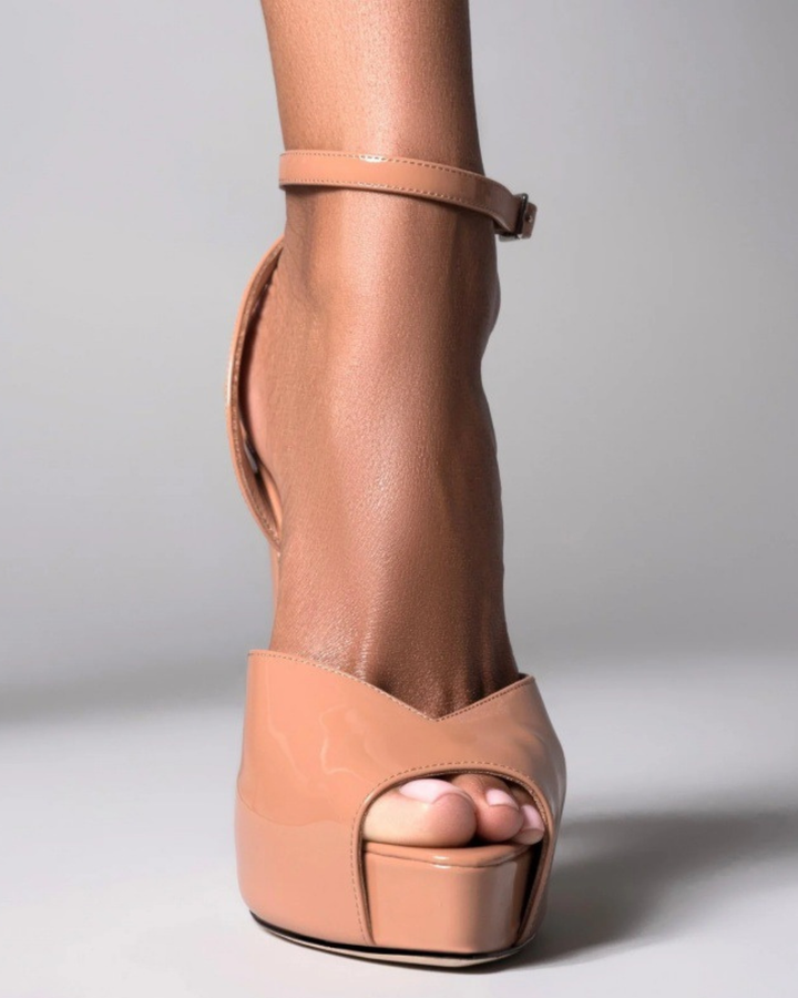 Freya | Women's Patent Leather Platform Pumps in Beige