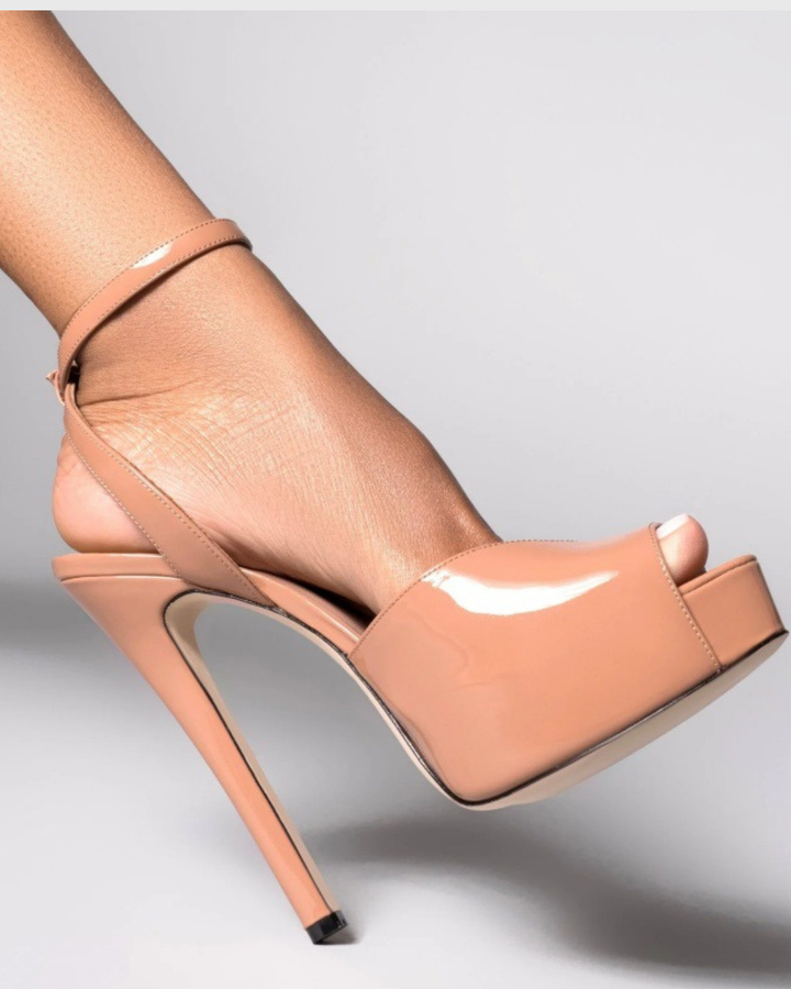 Freya | Women's Patent Leather Platform Pumps in Beige