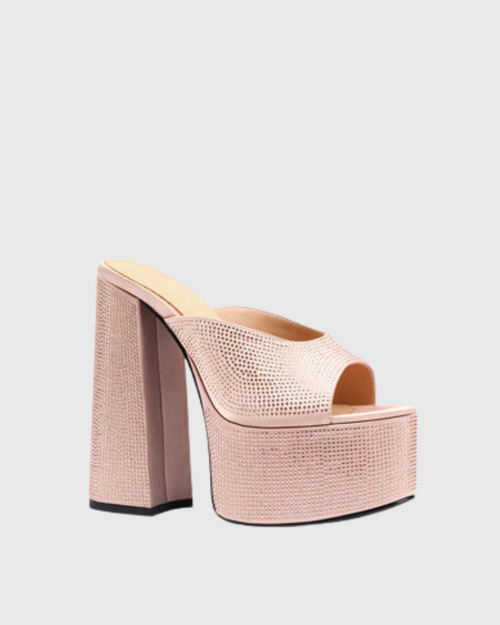 Ilenia | Women's Rhinestone Platform Heeled Sandals in Blush
