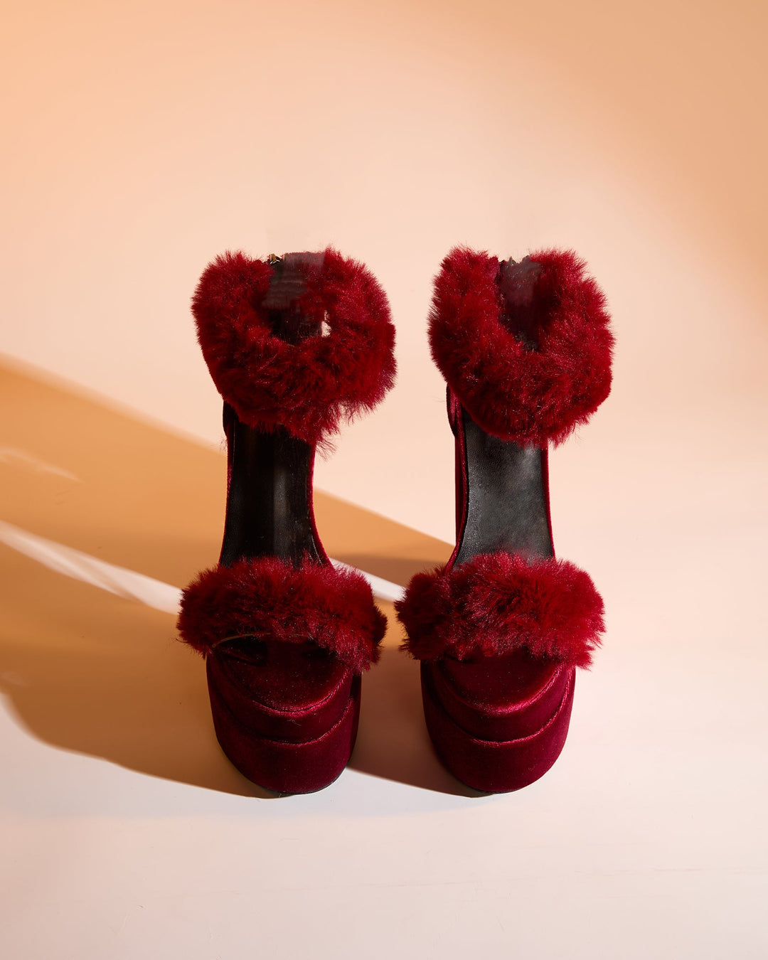 Indie Faux Fur Strap Platform Sandals In Red